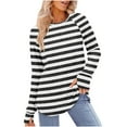 thumbnail image 1 of Frostluinai Striped Long Sleeve Shirts Women Crew Neck Ribbed Knit Pullover Color Block Raglan Tunic Tops Casual Curved Hem Sweaters Fall Blouses, 1 of 6