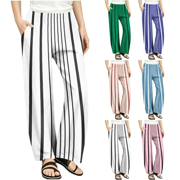 Frostluinai Striped Pants for Kid Girls High Waist Yoga Workout Trousers Baggy Straight Wide Leg Pants Casual Color Block Gym Pants with Pocket
