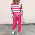 thumbnail image 1 of Frostluinai Striped Sweatsuits for Women 2 Piece Color Block Long Sleeve Tops Drawstring Wasit Sweat Pants Plus Size Lounge Sets with Pocket, 1 of 5