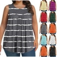 thumbnail image 1 of Frostluinai Striped Tank Tops for Women Plus Size Sleeveless Loose Fit Tanks Crew Neck Pleated Tanks Casual Color Block Tank Shirts, 1 of 6