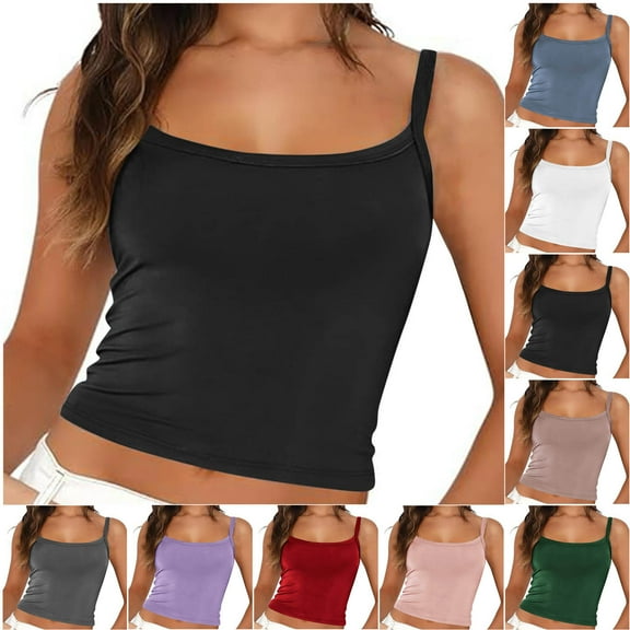 Frostluinai Summer Camisoles for Women Square Neck Spaghetti Strap Camisoles Solid Color Athletic Crop Tops Lightweight Vests for Women