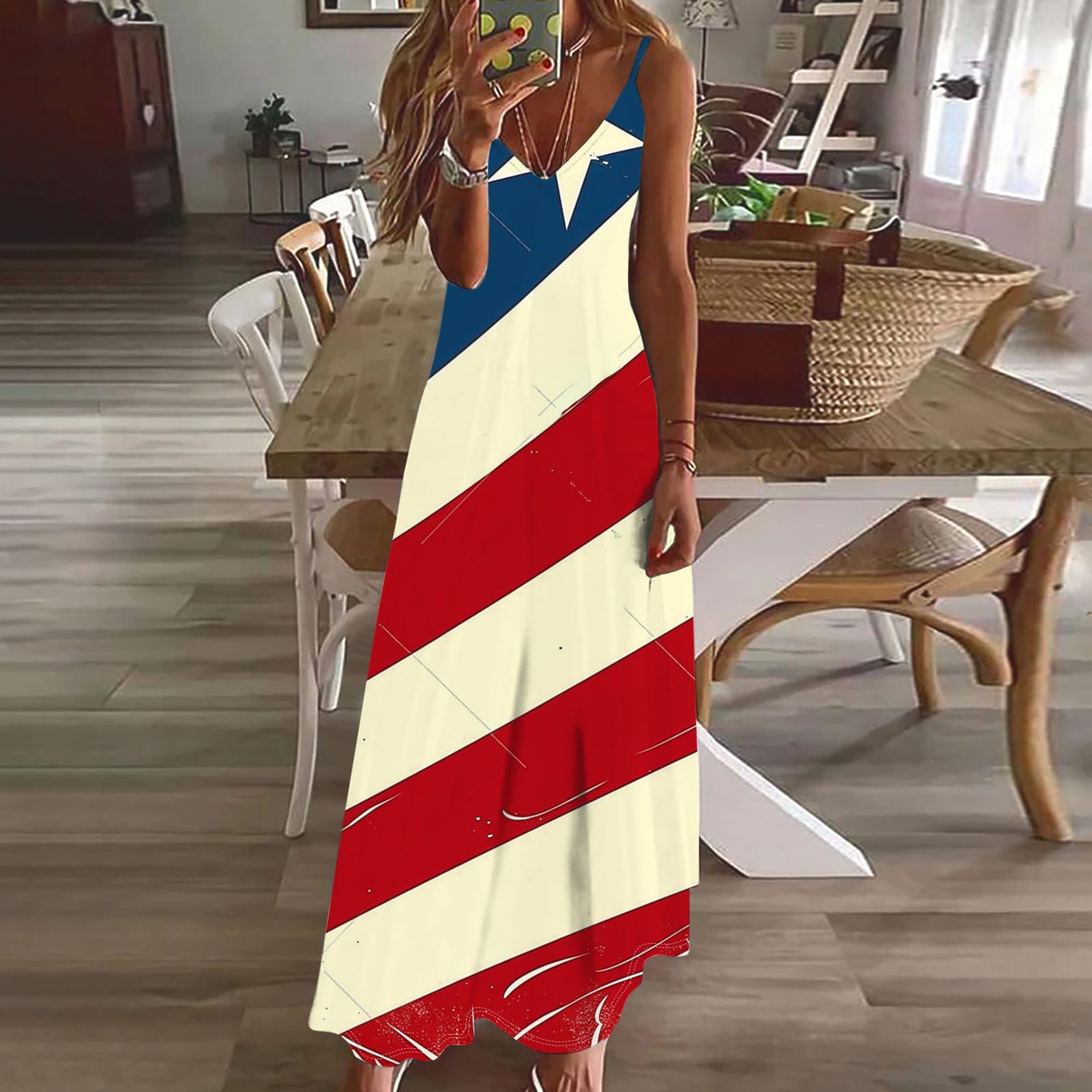 Frostluinai Summer Dresses for Women American Flag Maxi Dress V Neck  Spaghetti Strap Tank Dress 4th of July Red White and Blue Dresses -  Walmart.com