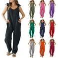thumbnail image 1 of Frostluinai Summer Jumpsuits for Women 2025 Sleeveless V Neck Overalls Rompers Cotton Linen Harem Long Pants Solid Loose Fit Jumpers with Pocket, 1 of 6