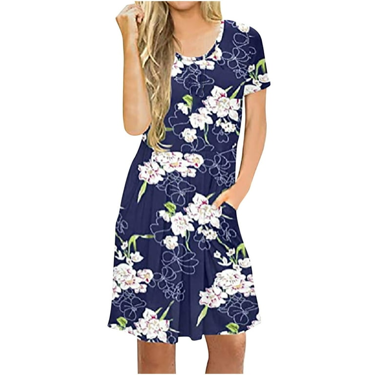 Frostluinai Summer Savings Clearance Summer Dresses For Women 2022 Plus  Size Dress Short Sleeve Pleated Swing Dress With Pockets Casual Loose Knee  Length Dresses 