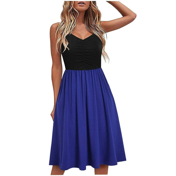 Frostluinai Summer Savings Clearance Summer Dresses For Women 2022 Plus Size Dress Boho Dress Sundresses Beach Dresses Sleeveless Sling Dress A Line Spaghetti Strap Sundresses Pleated No Pockets