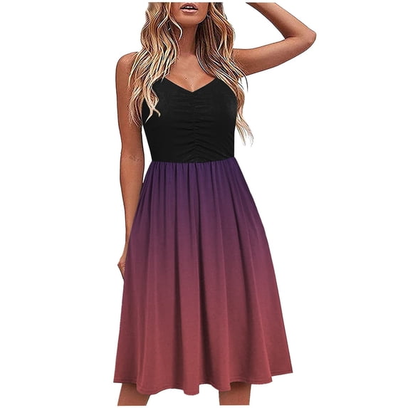 Frostluinai Summer Savings Clearance Summer Dresses For Women 2022 Plus Size Dress Boho Dress Sundresses Beach Dresses Sleeveless Sling Dress A Line Spaghetti Strap Sundresses Pleated No Pockets
