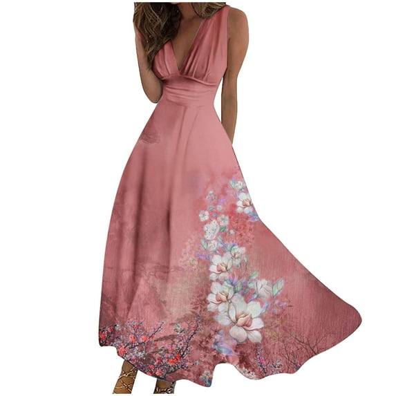Frostluinai Fall Dress for Women 2023! Plus Size Cocktail Dress Wrap Deep V Neck Sleeveless Floral Swing Dresses A-Line Bohemian Maxi Party Wedding Guest Dresses