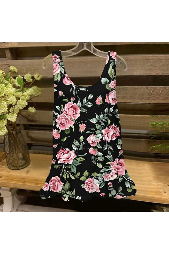 Summer Tank Tops for Women Scoop Neck Sleeveless Boho Tanks Casual Floral Print Tanks Flowy Camis Light Weight Beach Tanks
