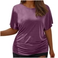 thumbnail image 1 of Frostluinai Summer Tops for Women Plus Size Short Sleeve Ruched Tshirts Round Neck Loose Blouses Basic Solid Color Tees Ladies Shirts, 1 of 6