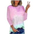 thumbnail image 1 of Frostluinai Summer Tops for Women Tie Dye Print Casual 3/4 Length Sleeve Shirts Comfy Crew Neck T Shirts Fashion Side Split Tees, 1 of 3
