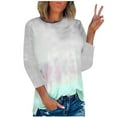 thumbnail image 1 of Frostluinai Summer Tops for Women Tie Dye Print Casual 3/4 Length Sleeve Shirts Comfy Crew Neck T Shirts Fashion Side Split Tees, 1 of 3