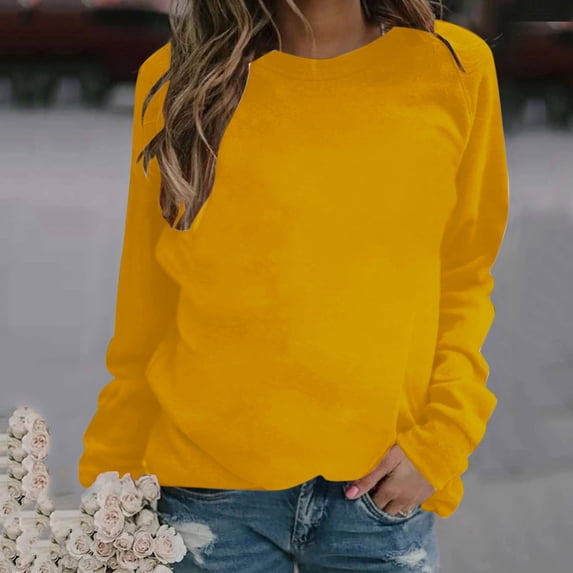 Frostluinai Sweatshirt for Women Long SLeeve Crew Neck Casual Pullover Solid Color Comzy Sweatshirts Basic Loose Sweat Shirts no Hood