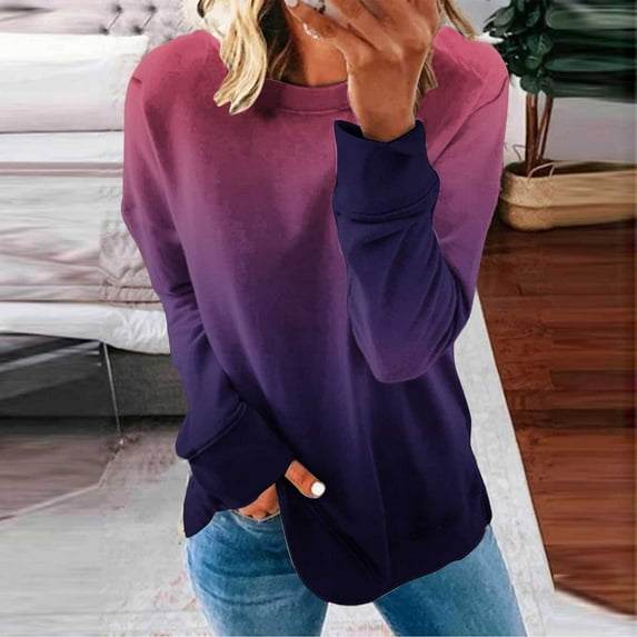 Frostluinai Sweatshirt for Women Long Sleeve Crew Neck Comzy Pullover Fashion Graident Sweat Shirts Lightweight Fall Sweatshirts no Hood
