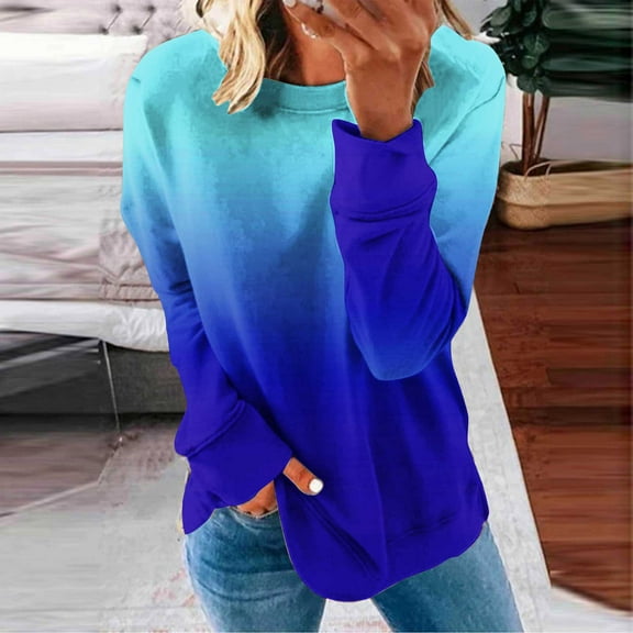 Frostluinai Sweatshirt for Women Long Sleeve Crew Neck Comzy Pullover Fashion Graident Sweat Shirts Lightweight Fall Sweatshirts no Hood