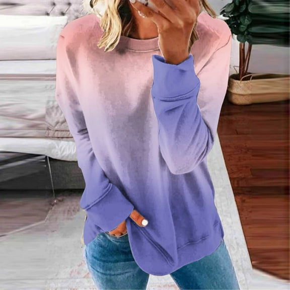 Frostluinai Sweatshirt for Women Long Sleeve Crew Neck Comzy Pullover Fashion Graident Sweat Shirts Lightweight Fall Sweatshirts no Hood
