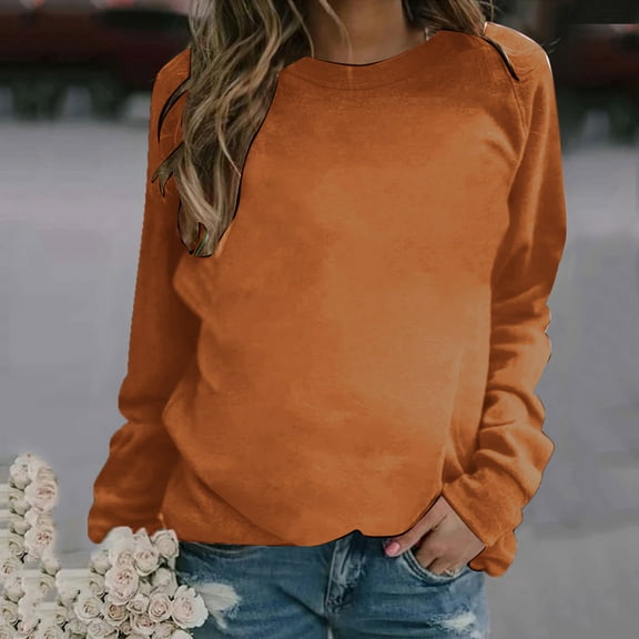 Frostluinai Sweatshirt for Women Long Sleeve Round Neck Baggy Pullover Solid Color Basic Sweat Shirts Lightweight Fall Sweatshirts