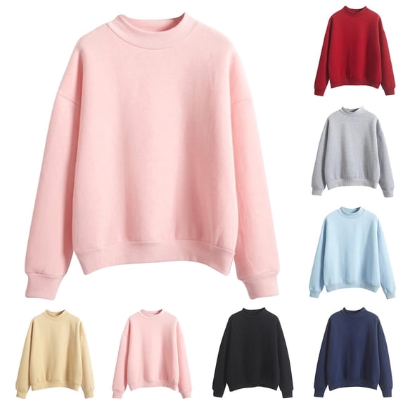 Frostluinai Sweatshirt for Women Mock Neck Long Sleeve Lounge Pullover Solid Color Fall Sweat Shirts Loose Fit Sweatshirts Lightweight Tops