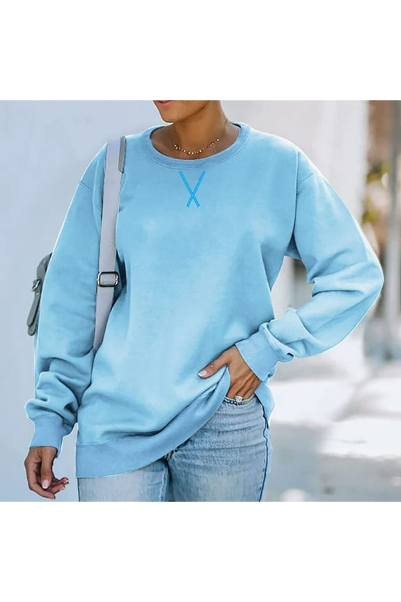 Sweatshirts for Women Crew Neck Pullover Tops Long Sleeve Solid Sweat Shirts Fall Drop Shoulder Sweatshirts for Ladies