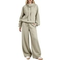 thumbnail image 1 of Frostluinai Sweatsuit Set for Women Solid Tracksuits 2 Piece Mock Neck Sweatshirts Baggy Wide Leg Open Bottom Sweatpants Joggers with Pocket, 1 of 5