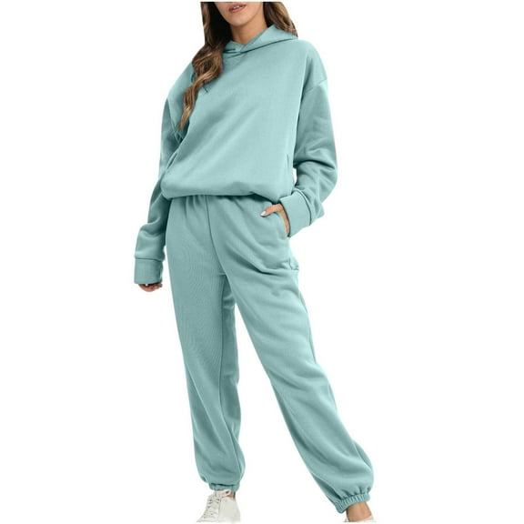 Frostluinai Sweatsuits Women 2 Piece Outfit Long Sleeve Oversized Hoodies Elastic Waist Sweatpants Solid Lounge Tracksuits with Pocket Gifts