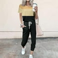 thumbnail image 1 of Frostluinai Sweatsuits Women 2 Piece Outfit Vintage Color Block Tops Elastic Waist Drawstring Jogger Pants Casual Athletic Sets with Pocket, 1 of 3