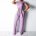 thumbnail image 1 of Frostluinai Sweatsuits for Women Workout Tie Front Crop Tops High Waist Straight Leg Pants Solid Ribbed Knit Sets 2 Piece Slim Yoga Sets with Pocket, 1 of 6