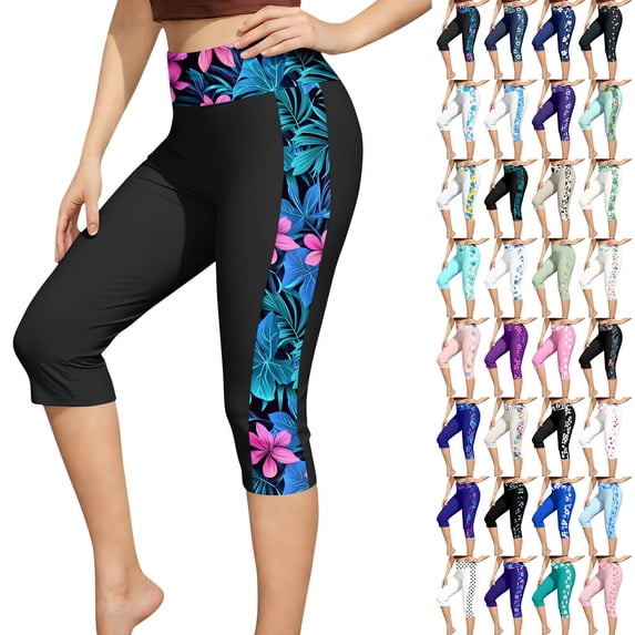 Frostluinai Swim Capri Pants for Women High Waisted Sun Protection UPF 50+ Swimsuit Bottoms Swimming Capri Leggings Tummy Control Swimwear Multicolor XL