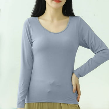 Frostluinai T Shirt for Women with Built in Bra Modal Long Sleeve Underwear Lounge Solid Tops with Bra Pad Tops Plus Size Loungewear Tee