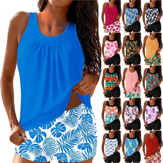 Frostluinai Tankini Swimsuits for Women Tummy Control Boy Shorts 2 Piece Tankini Bathing Suits Summer Modest Floral Swim Suits Bañador