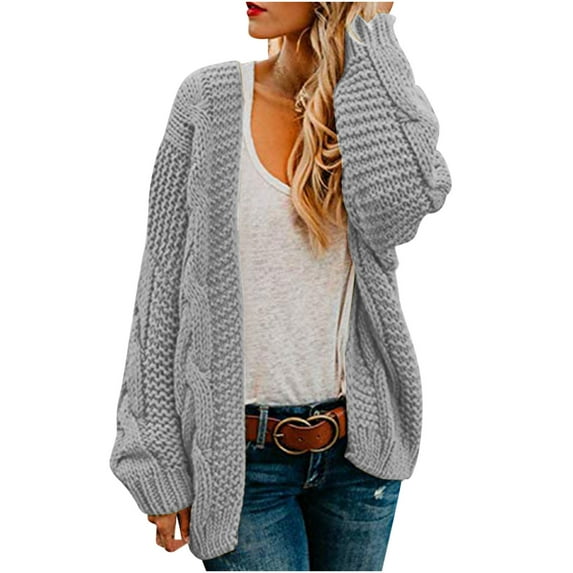 Frostluinai Thick Cable Knit Cardigan Womens Open Front Cardigan Sweaters Long Sleeve Oversized Knit Coats Solid Color Warm Outerwear