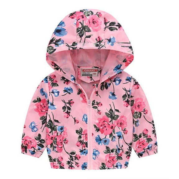 Frostluinai Toddler Girls Raincoat Waterproof Kids Baby Fashion Floral Printed Windproof Jacket Hooded Coat Lightweight Kids Rain Poncho Jacket Windbreaker Outwear Coat