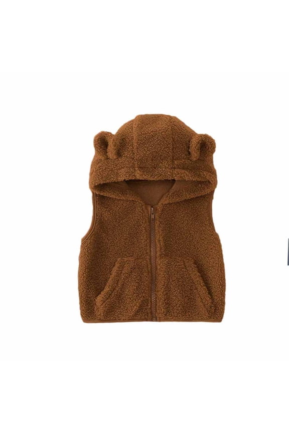 Toddler Polar Fleece Sleeveless Vest Jacket Sherpa Hoodies Cute Bear Sweater Zipper Warm Fall Winter Outwear