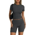 thumbnail image 1 of Frostluinai Tracksuit Sets Women 2 Piece Outfits Solid Yoga Sport Sets Short Sleeve Slim Fit Crop Tops High Waist Biker Shorts Activewear, 1 of 9