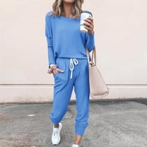 Frostluinai Tracksuits for Women Set Long Sleeve Shirts Elastic Waist Joggers Solid Athletic Sweatsuits Lightweight Outfits with Pocket