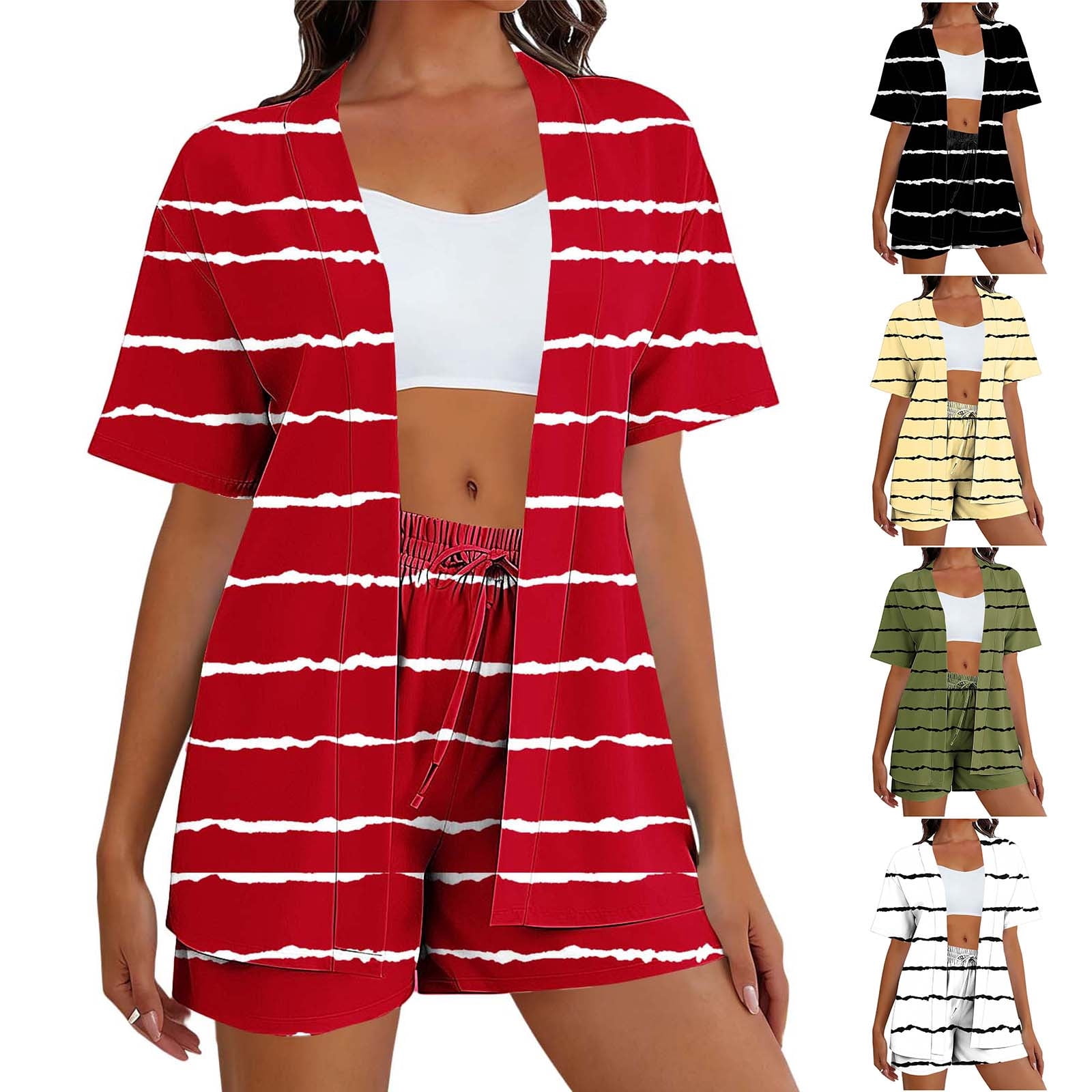 Frostluinai Travel Outfits for Women 2 Piece Sets Striped Lounge ...
