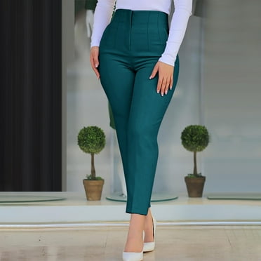 Frostluinai Trousers Pants for Women Stretch High Waisted Work Office Trousers Solid Color Slim Fit Ankle Pants Comfy Business Pant with Pockets