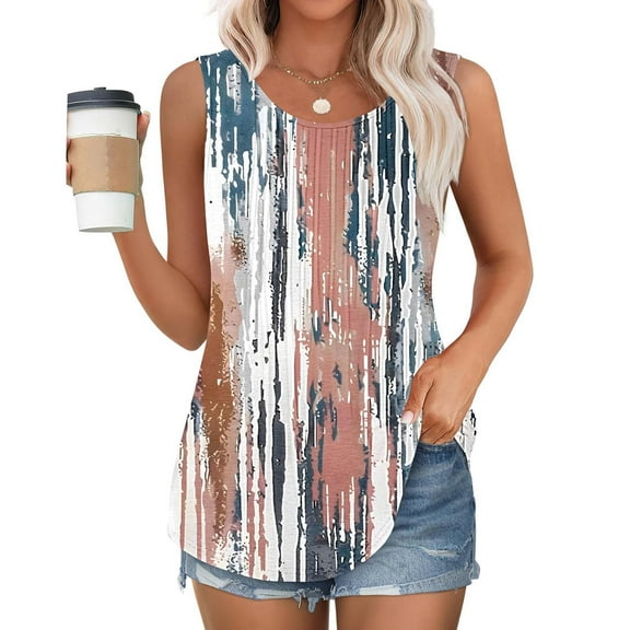 Frostluinai Tunic Tank Tops for Women Sleeveless Vintage Tanks Crew Neck Pleated Tanks Casual Graphic Tanks Plus Size Summer Tank Tops