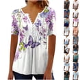thumbnail image 1 of Frostluinai Tunic Tops for Women Hide Belly Shirts Button V Neck Pleated Tshirts Short Sleeve Floral Print Tunics Plus Size Going Out Tops, 1 of 5
