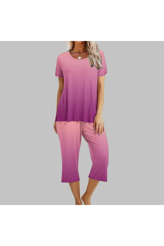 Two Piece Sets for Women Summer Fashion Gradient Sweatsuits Short Sleeve Shirts Baggy Wide Leg Capris Gifts Womens Lounge Sets
