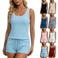 thumbnail image 1 of Frostluinai Two Piece Sets for Women Summer Lounge Short Sets Racerback Tank Tops Scoop Neck Sleeveless Sweatsuit Drawstring Track Shorts, 1 of 10