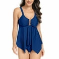 thumbnail image 1 of Frostluinai Two Piece Swimsuit for Women Flowy Solid Tankini Bathing Suits U-Wire Underwire Cutout High Waisted Swimdress Bikini Bottom Shorts, 1 of 7
