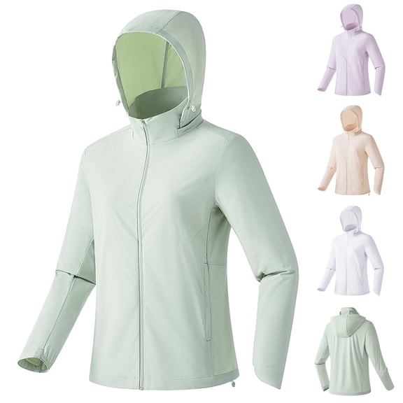 Frostluinai UPF 50 Hoodie Women Zip Up Long Sleeve Sun Jackets Solid Ice Silk UV Protection Jackets Vacation Outfit Sun Protection Hoodie