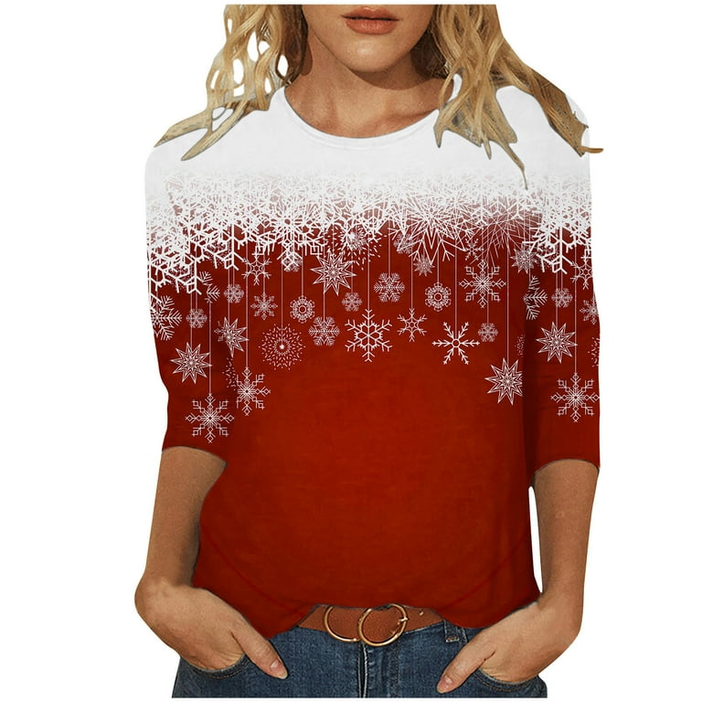 Casual 3/4 sleeve Print Round neck Plus size Tops Casual 3/4 sleeve Print Round neck Plus size Tops