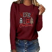 Frostluinai Ugly Christmas Sweaters For Women Clearance,Plus Size Pullover Shirt For Women Merry Christmas Women Casual Long Sleeve O-Neck Sweatshirt Pullover Blouse