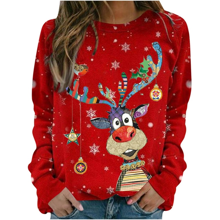 kasseapparat Kakadu Diligence Frostluinai Ugly Christmas Sweaters For Women Funny Cute Reindeer Plus Size  Pullover Shirt Christmas Clearance Items For Women Casual Print Crew Neck  Loose Long Sleeve Tops Blouse Hoodless Sweatshirts - Walmart.com