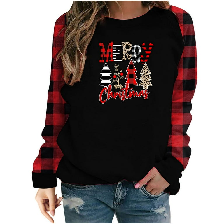 Frostluinai Ugly Christmas Sweaters For Women Funny Cute Reindeer Plus Size  Pullover Shirt Christmas Clearance Items For Women,Womens Casual Printing