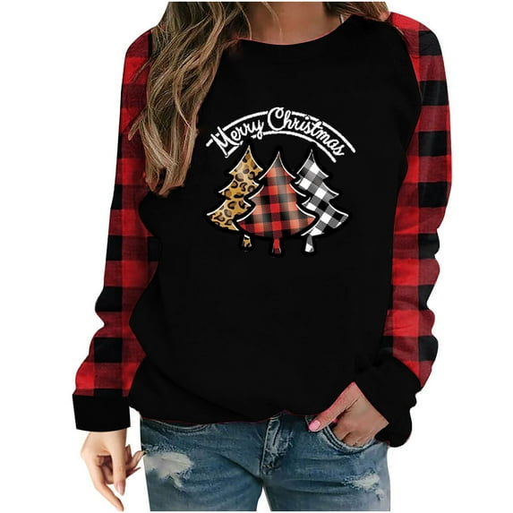 Frostluinai Ugly Christmas Sweaters For Women Funny Printed Plus Size Pullover Shirt Christmas Clearance Items For Women Long Sleeve Comfortable Breathable Round-Neck Sweatshirt Tunic Tops Blouse