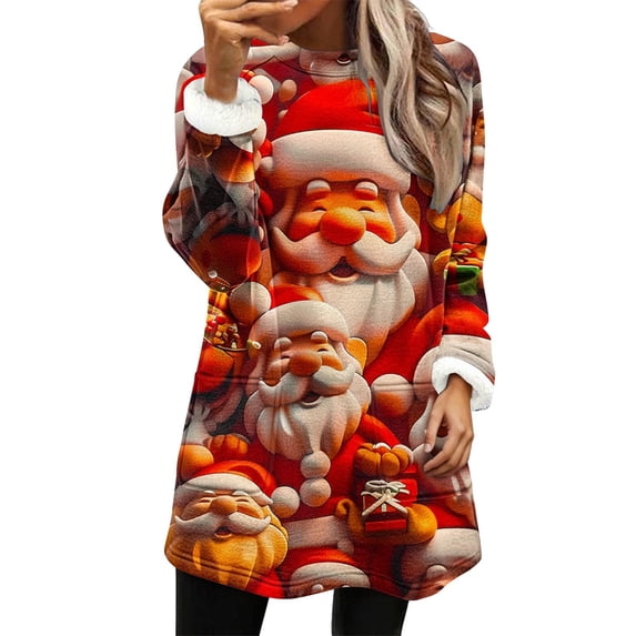 Frostluinai Ugly Christmas Sweatshirts Women Crew Neck Long Sleeve Santa Cluas Pullover with Pocket Womens Gifts for Christmas