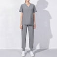 thumbnail image 1 of Frostluinai Uniforms Scrubs for Women Set V Neck Short Sleeve Scrubs Tops and Jogger Pants Basic Solid Color Working Scrubs Sets with Pocket, 1 of 1