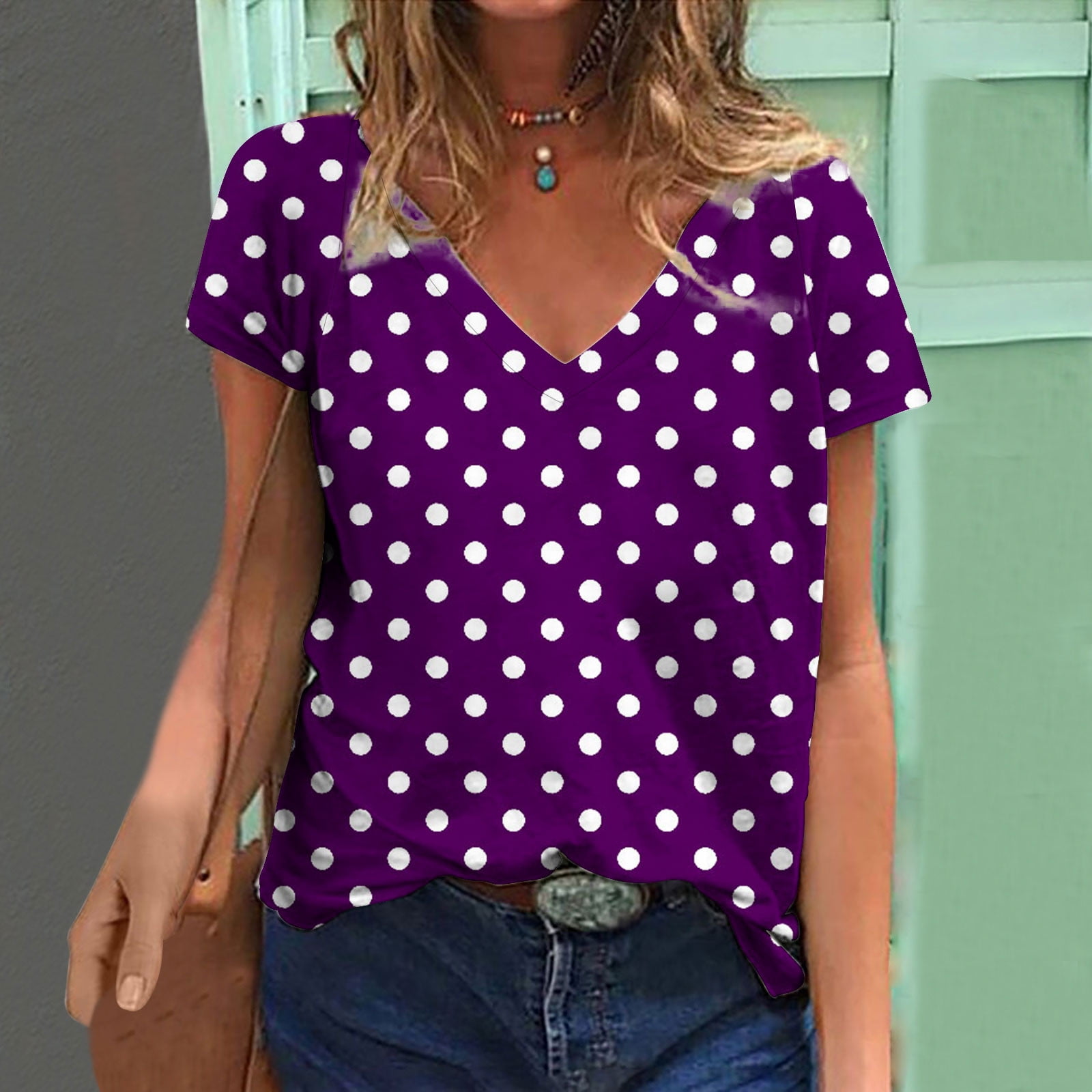 Frostluinai V Neck Shirts for Women Short Sleeve Casual Tshirts Cute ...